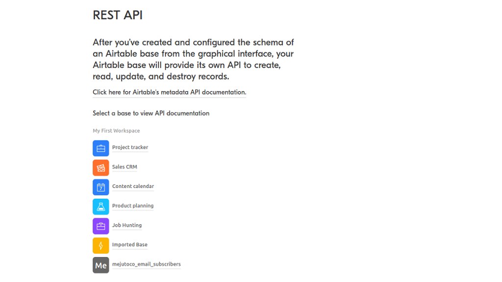 Choosind a base in Airtable