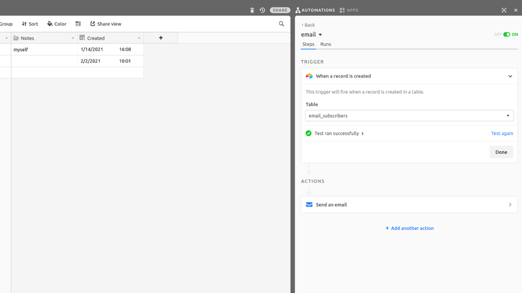Airtable email automation. Send an email when a new record is added