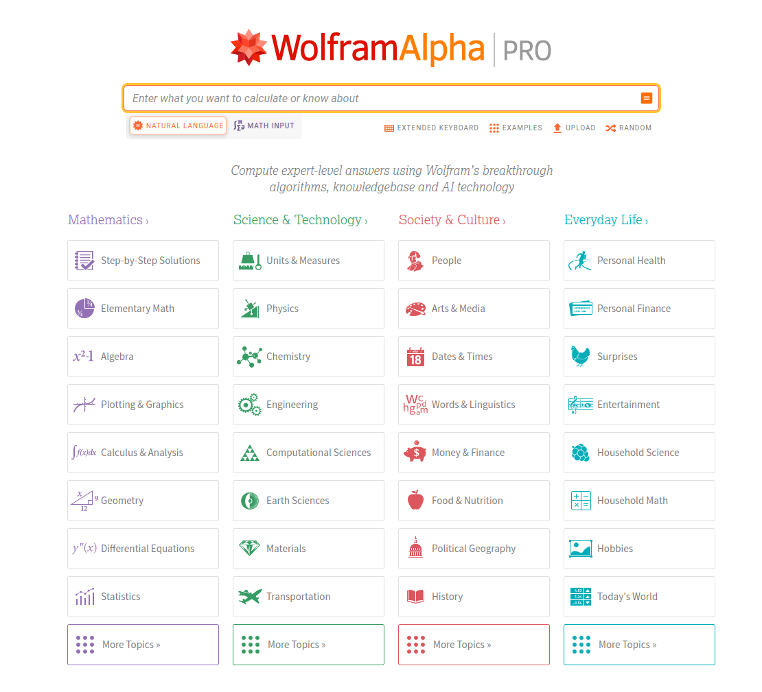 Wolfram alpha search